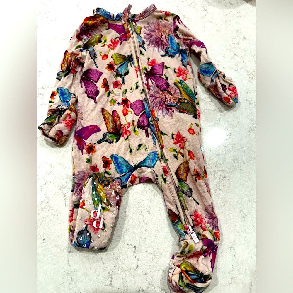 Footie Ruffled Zippered One Piece . Watercolor Butterfly. Posh Peanut Newborn